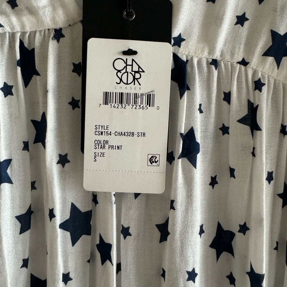 Chaser White and Blue Star Long Sleeve Maxi Dress Size Small - Picture 4 of 4